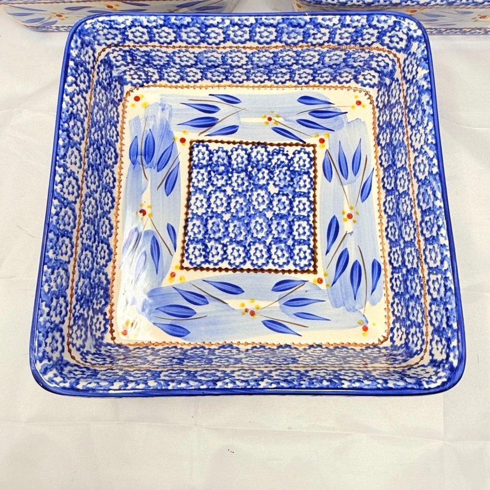 Temp-tations Old World Blue 3 Piece Nesting Square Baker Set 1.5qt 2qt 2.5qt
